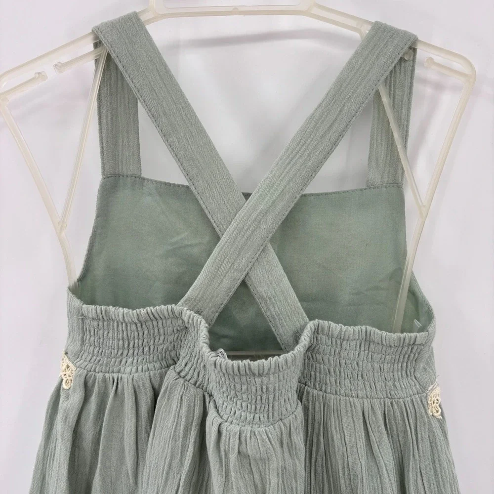 Rachel Zoe Dress Kids Size 4 Sage Green Floral Embroidered Lace Boho Cotton Cute